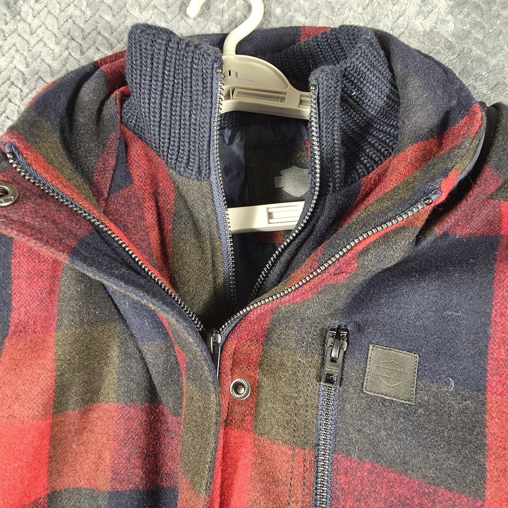 Harley-Davidson Women's Wool Hooded Jacket 2XL Plaid Red Black Double Zip - Picture 6 of 16